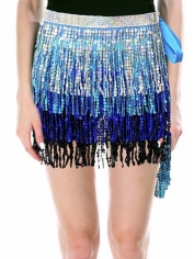 70s Costume Blue Silver Sequin Skirt Fringe Skirt - Womens 70s Disco Costumes 